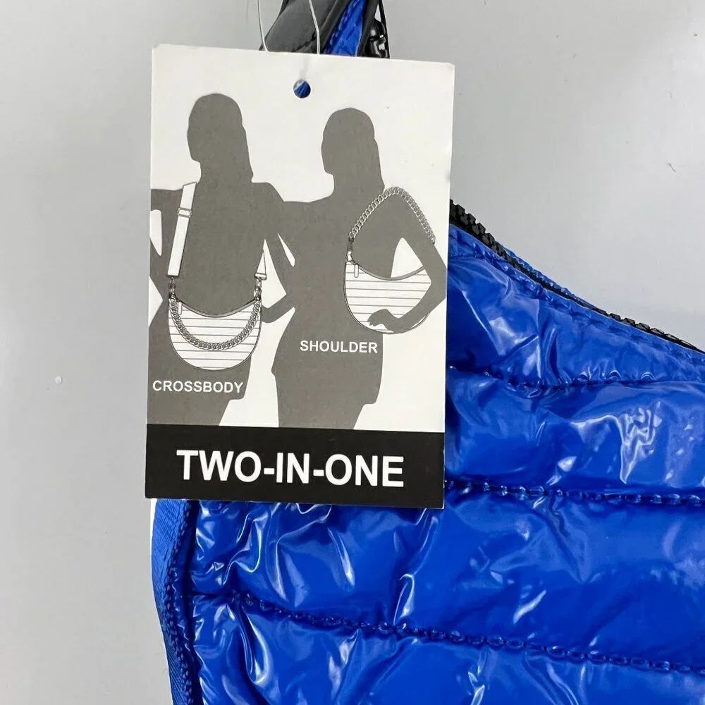 BCBGeneration‎ Blue Quilted Puffer Hobo Bag 2 in 1 Chain Strap Shoulder Bag